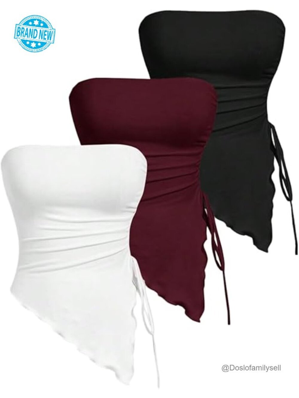 Women's 3 Piece Tube Tops Set Strapless Asymmetrical Lettuce Trim Crop Tops